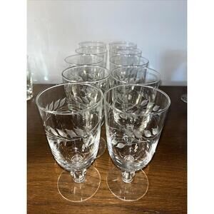 Libby Blown Glass Wheat Pattern Stemmed Glasses Vintage Set Of 12 6.5” Tall EUC